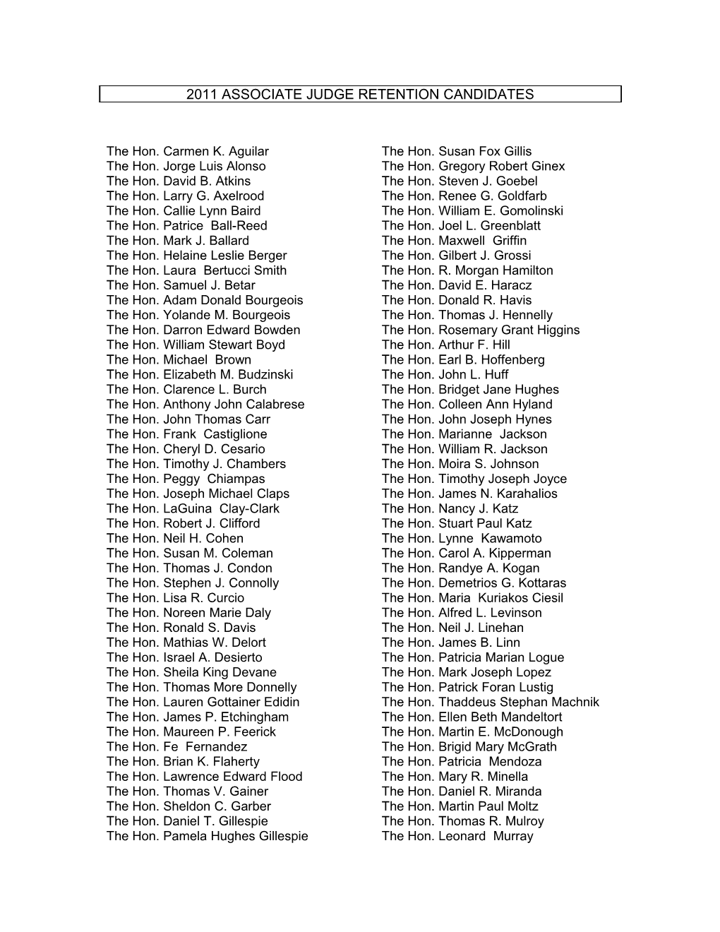 2011 Associate Judge Retention Candidates