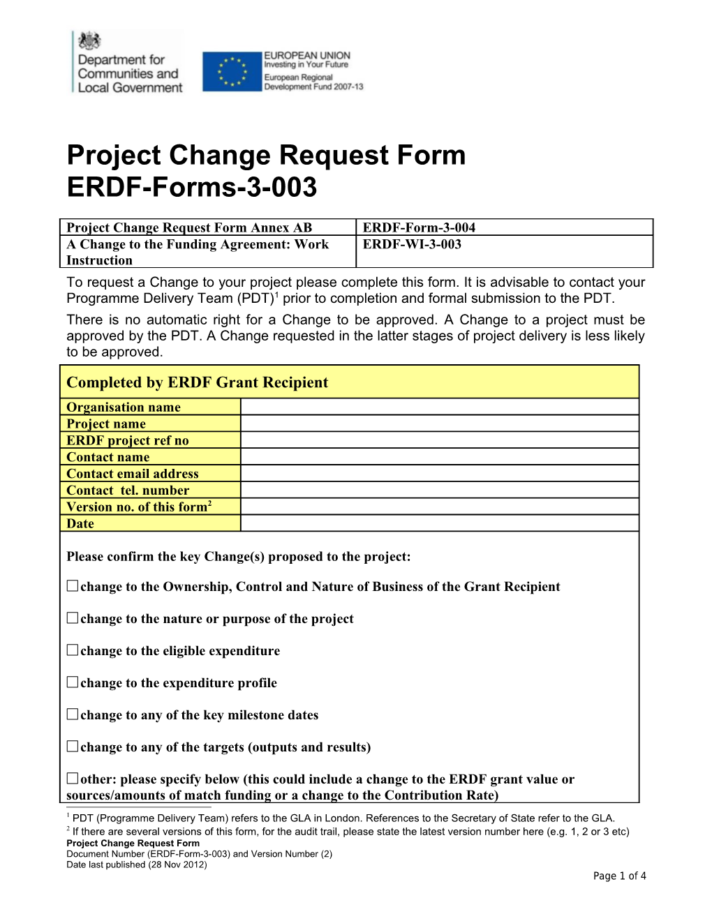 Project Change Request Form