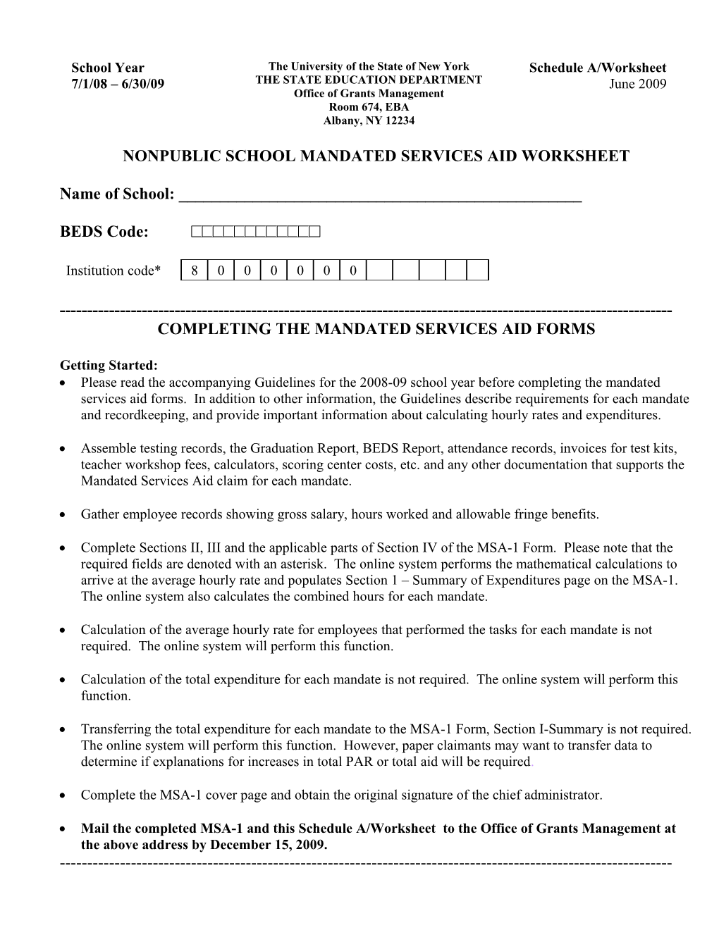 Nonpublicschool Mandated Services Aidworksheet