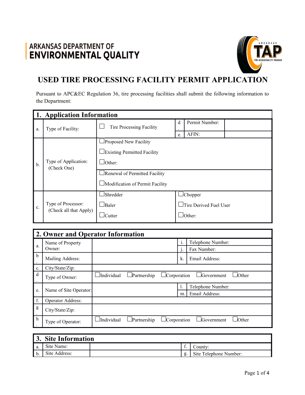 Pursuant to APC&EC Regulation 36, Tire Processing Facilities Shall Submit the Following