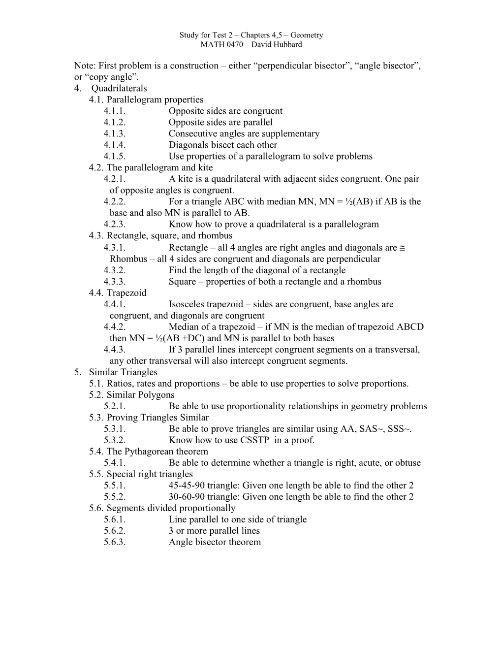 Study for Test 2 Chapters 4,5 Geometry