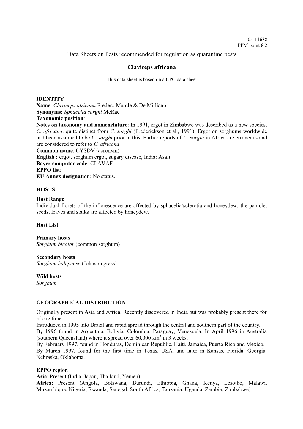 Data Sheets on Quarantine Pests