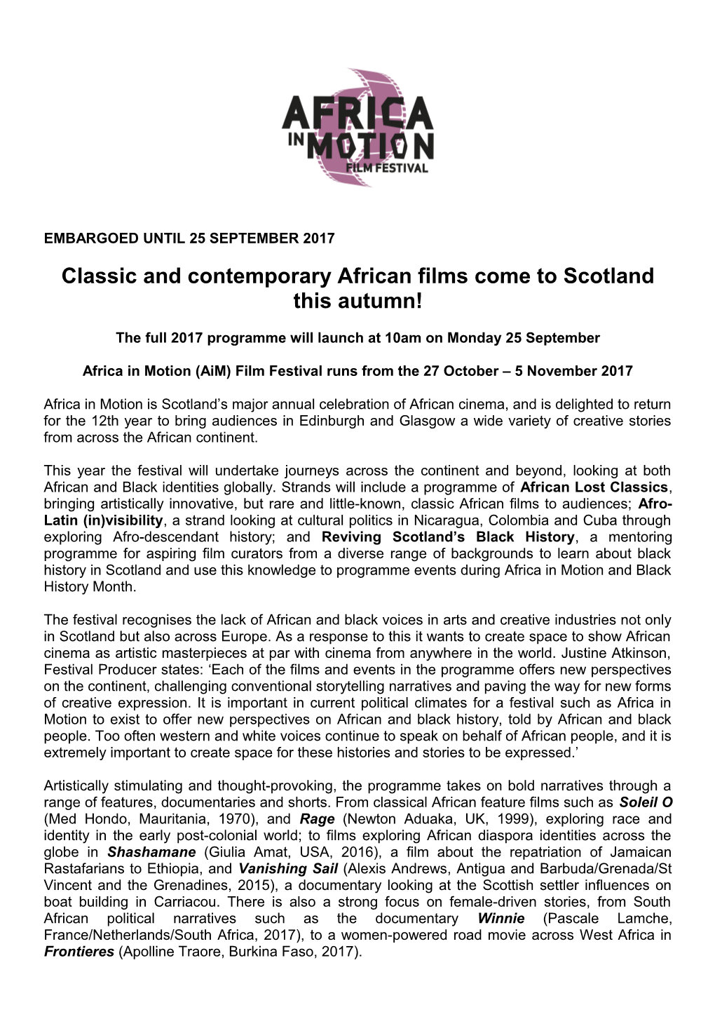 Classic and Contemporary African Films Come to Scotland This Autumn!