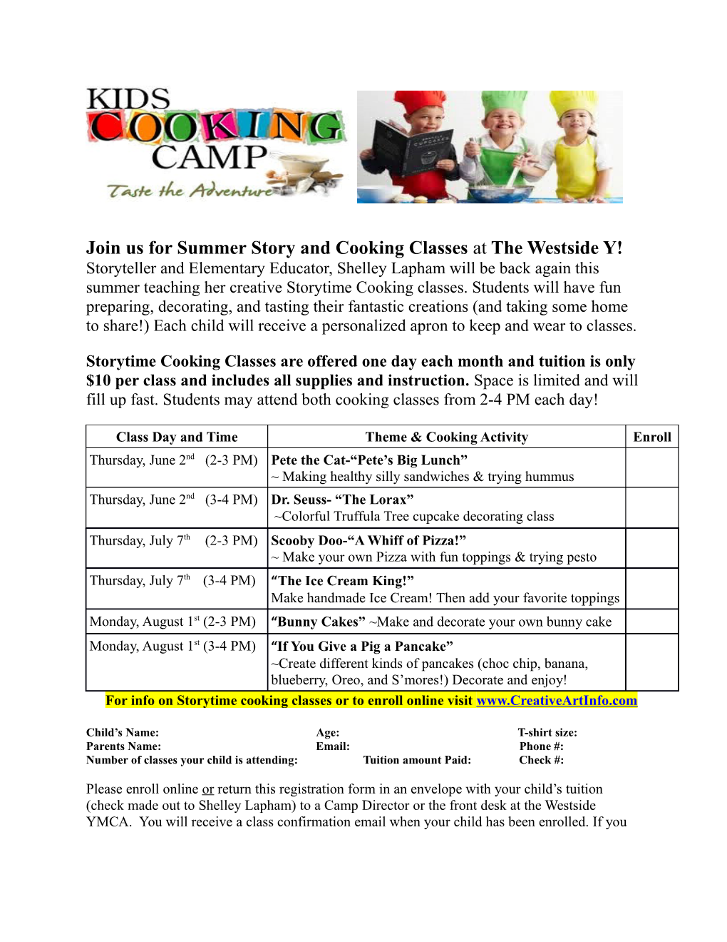Join Us for Summer Story and Cooking Classes at the Westside Y!