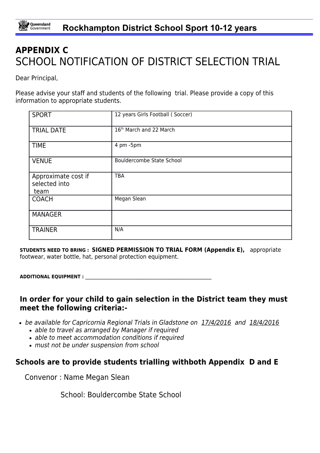 School Notification of District Selection Trial