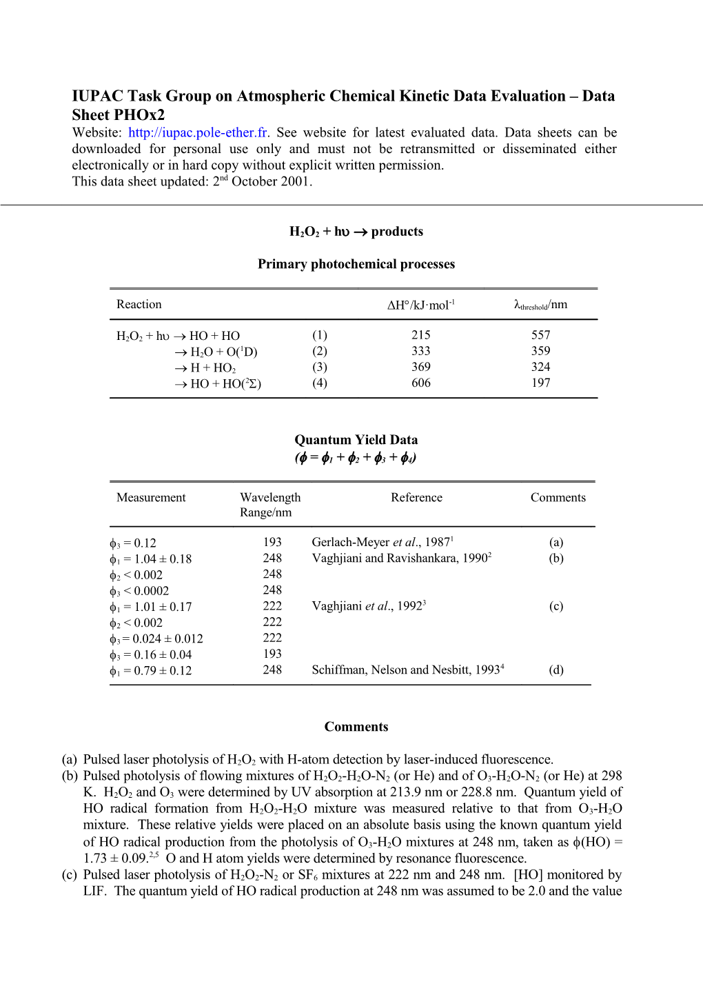 IUPAC Task Group on Atmospheric Chemical Kinetic Data Evaluation Data Sheet Phox2