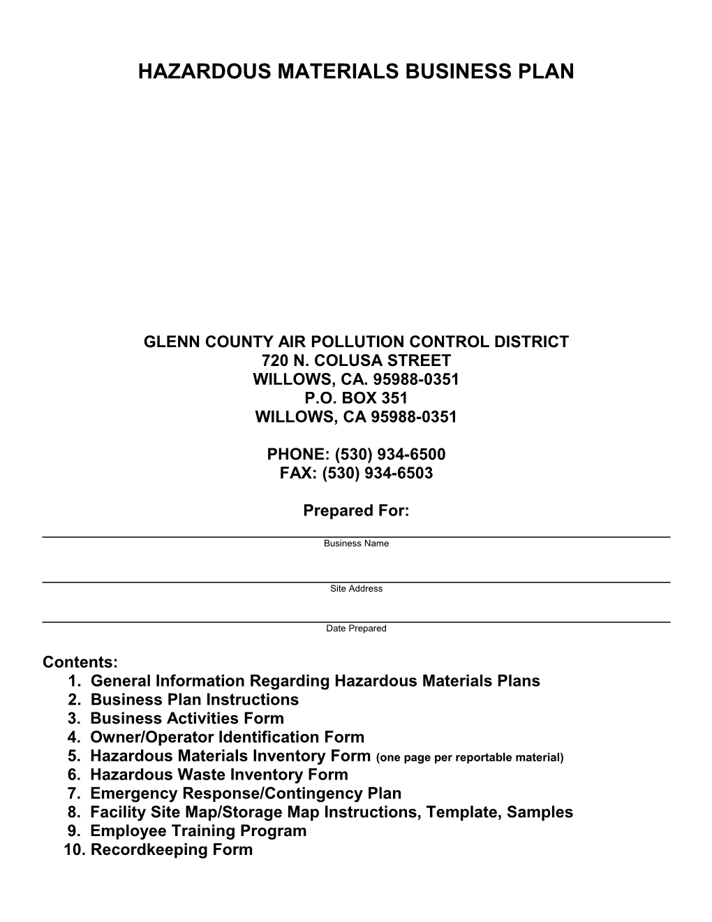 County of Glenn Air Pollution Control District