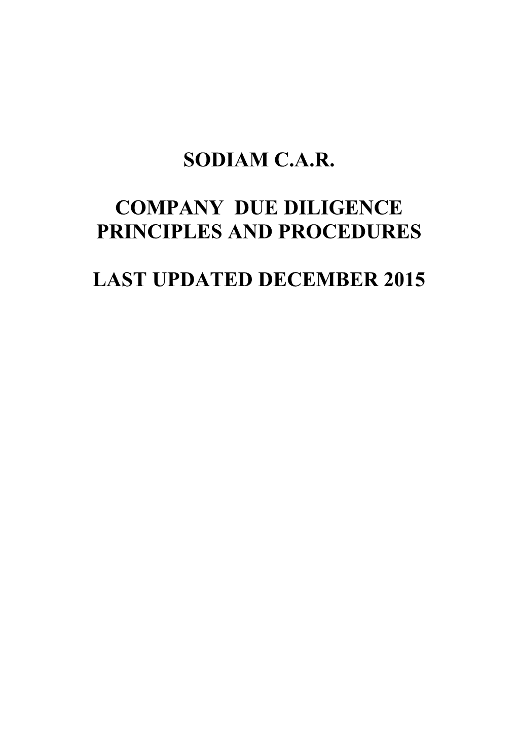 Company Due Diligence Principles and Procedures