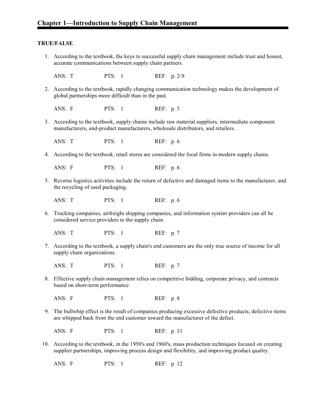 Chapter 1 Introduction to Supply Chain Management