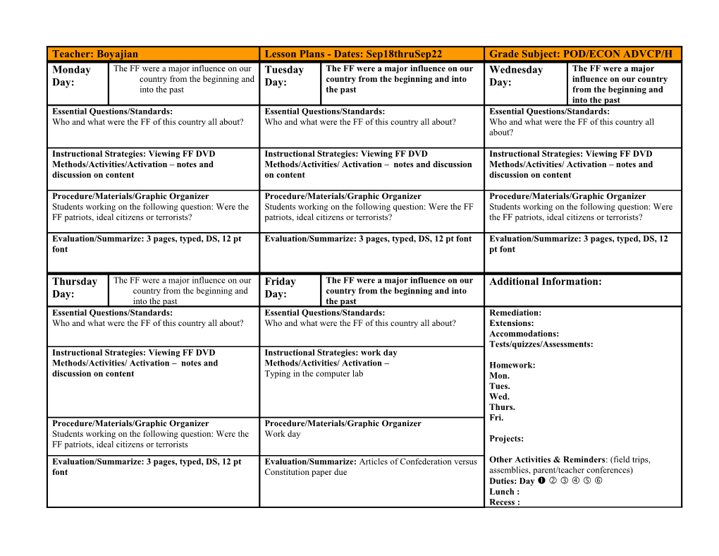 Grade Subject: POD/ECON ADVCP/H