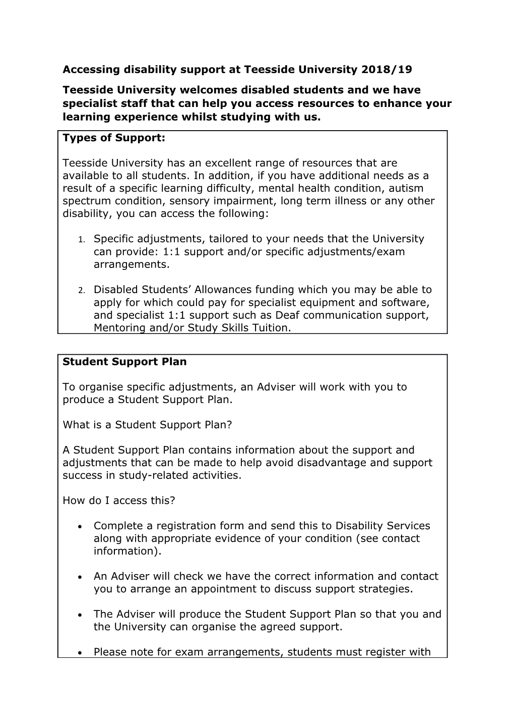 Accessing Disability Support at Teesside University 2018/19