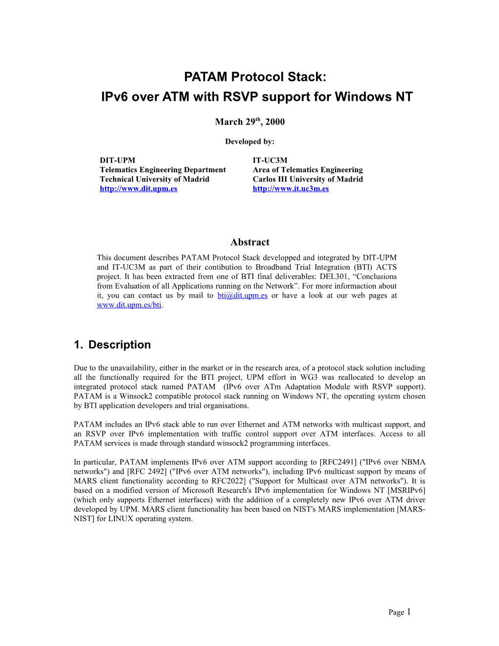 Ipv6 Over ATM with RSVP Support for Windows NT