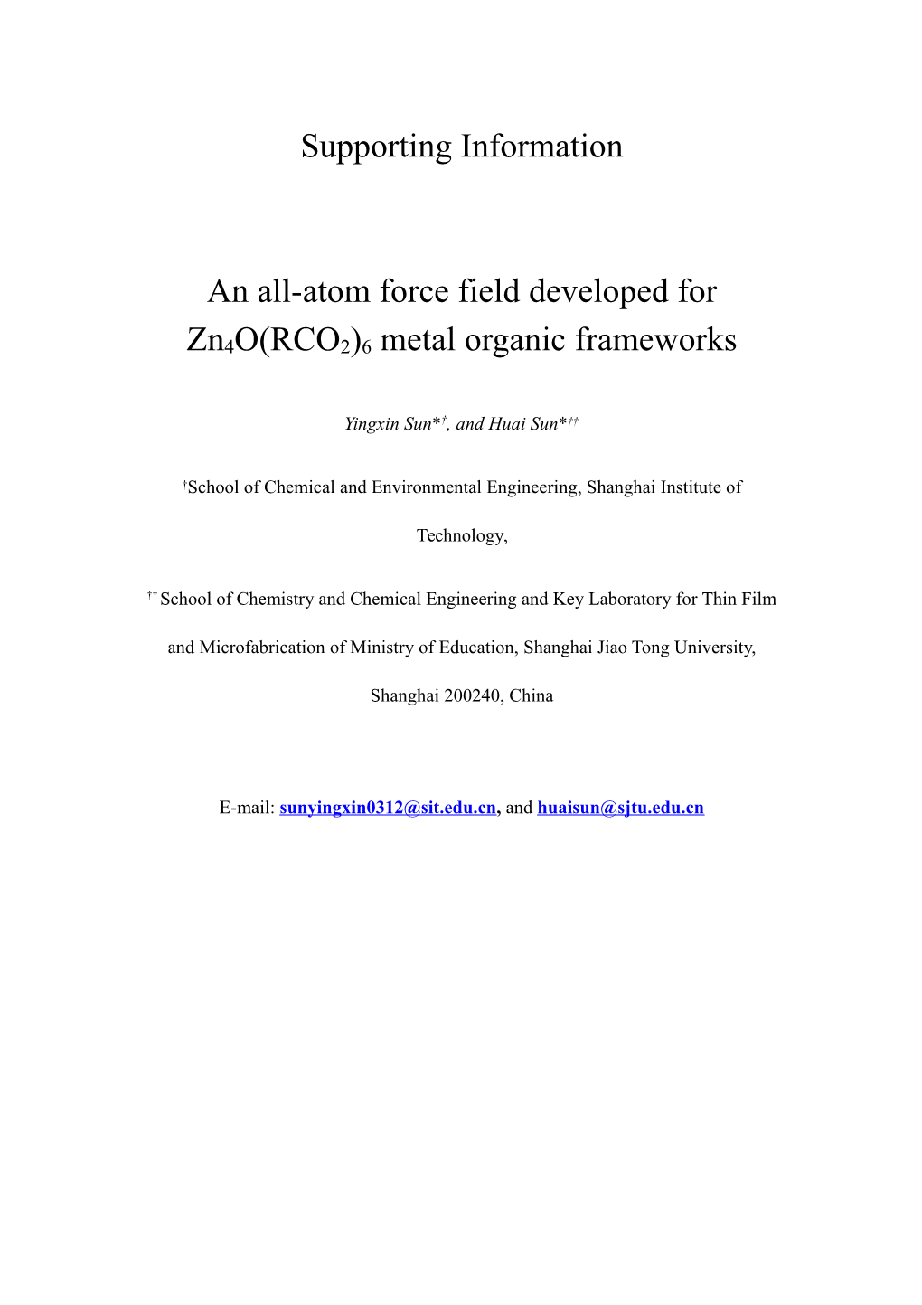 An All-Atom Force Field Developed for Zn4o(RCO2)6Metalorganic Frameworks