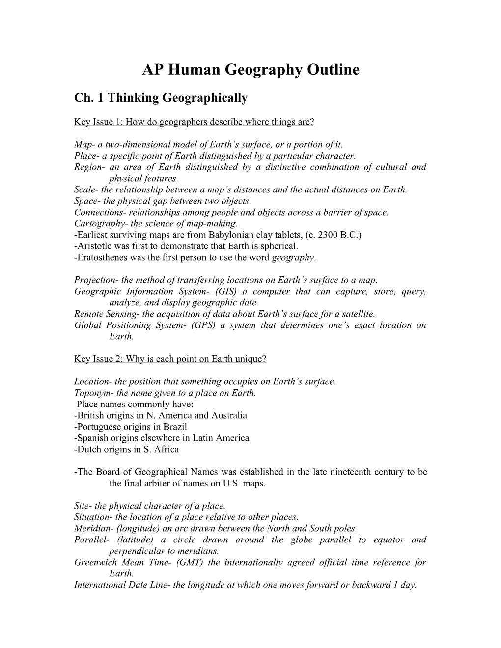 AP Human Geography Outline