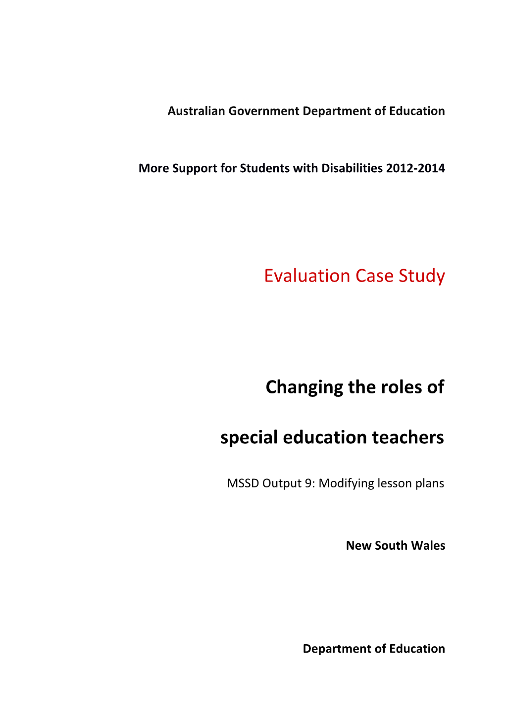 Changing Roles of Special Education Teachers in NSW Public Schools