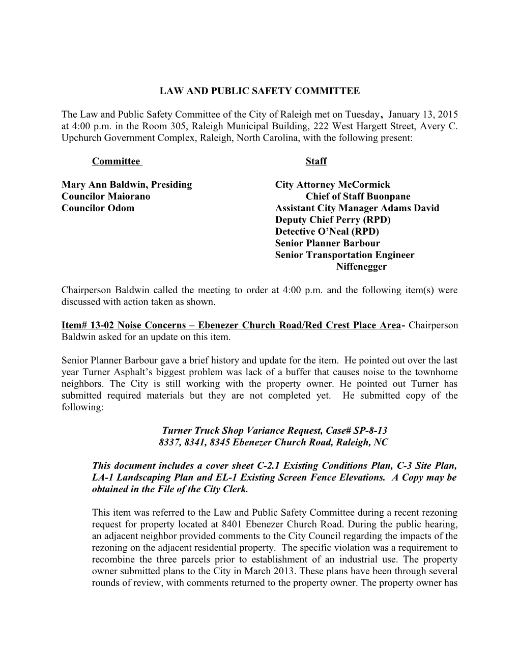 Law and Public Safety Committee Minutes - 01/13/2015