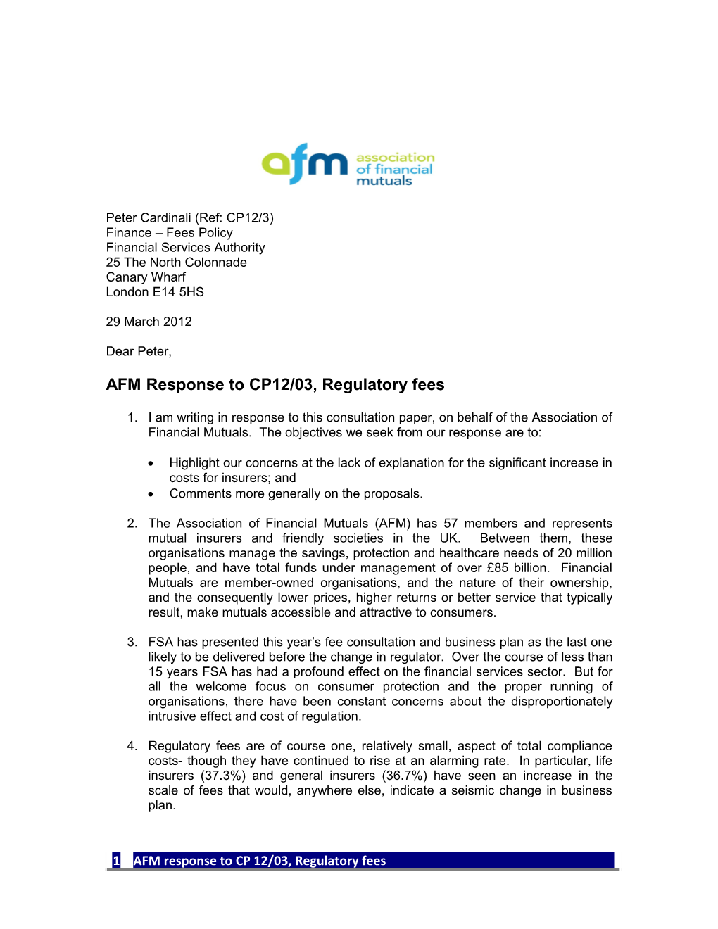 AFM Response Tocp12/03, Regulatory Fees