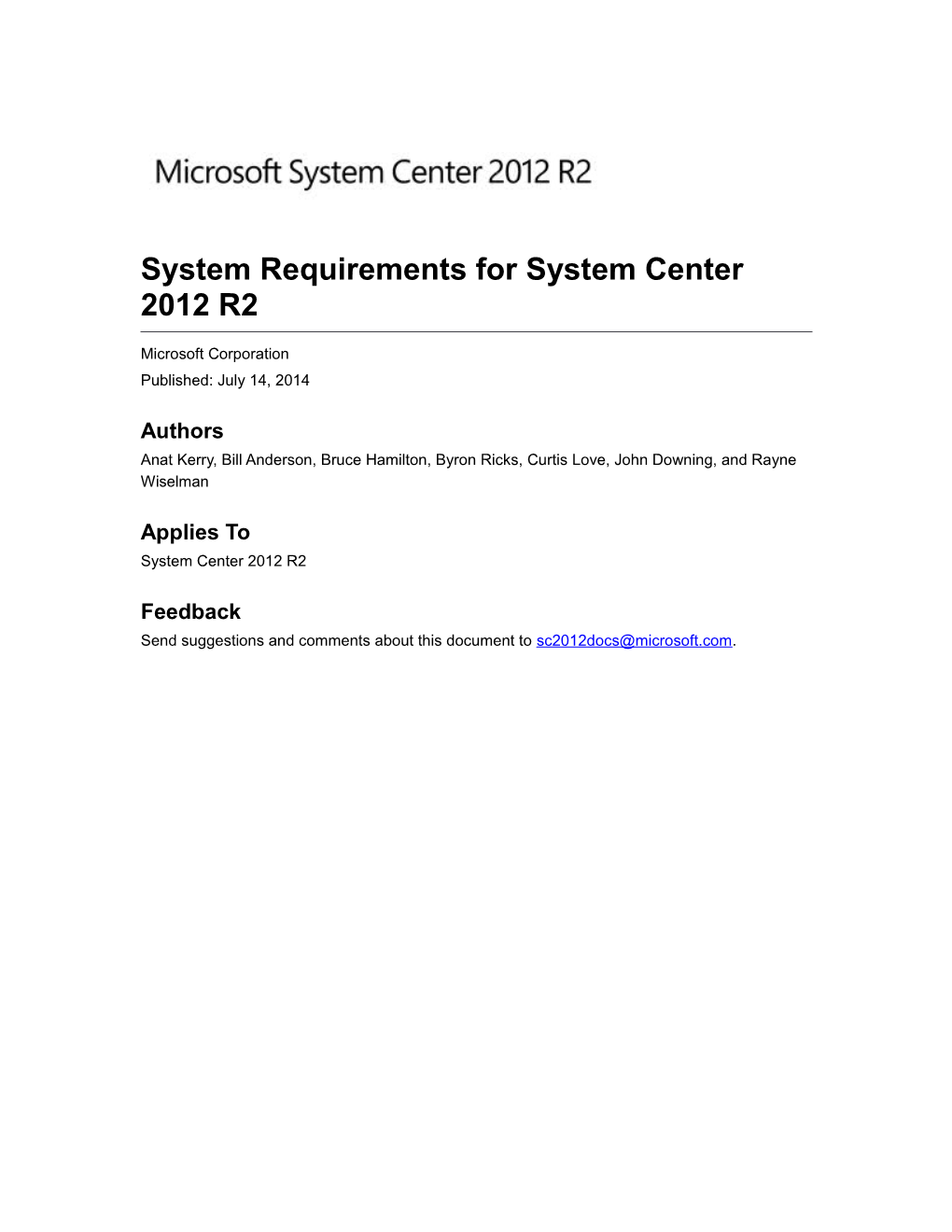 System Requirements for System Center 2012 R2