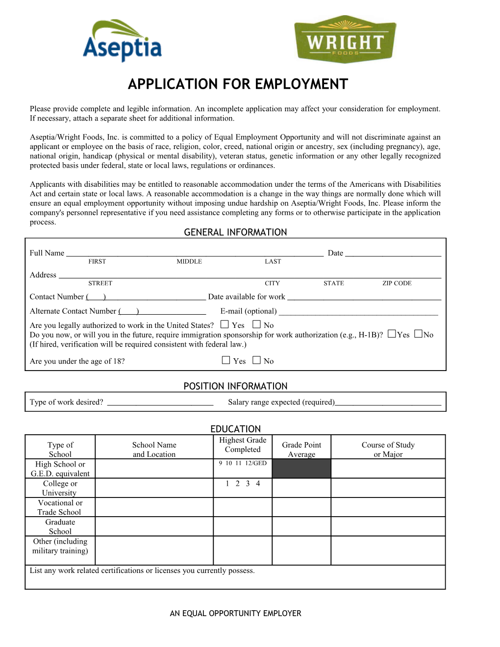 Application for Employment s73