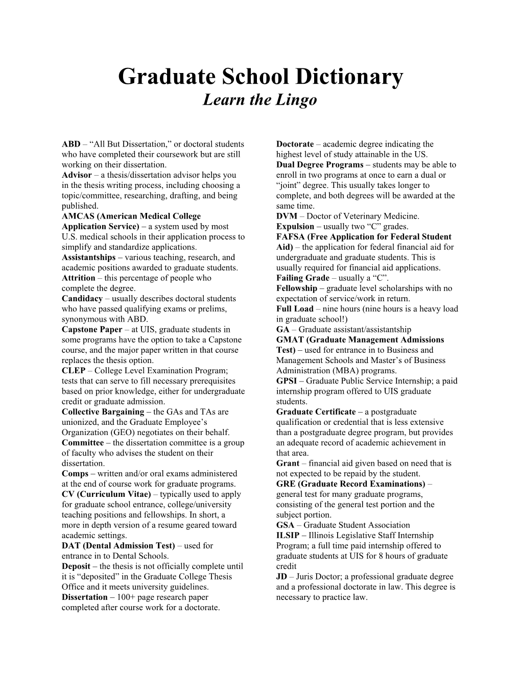 Graduate School Dictionary