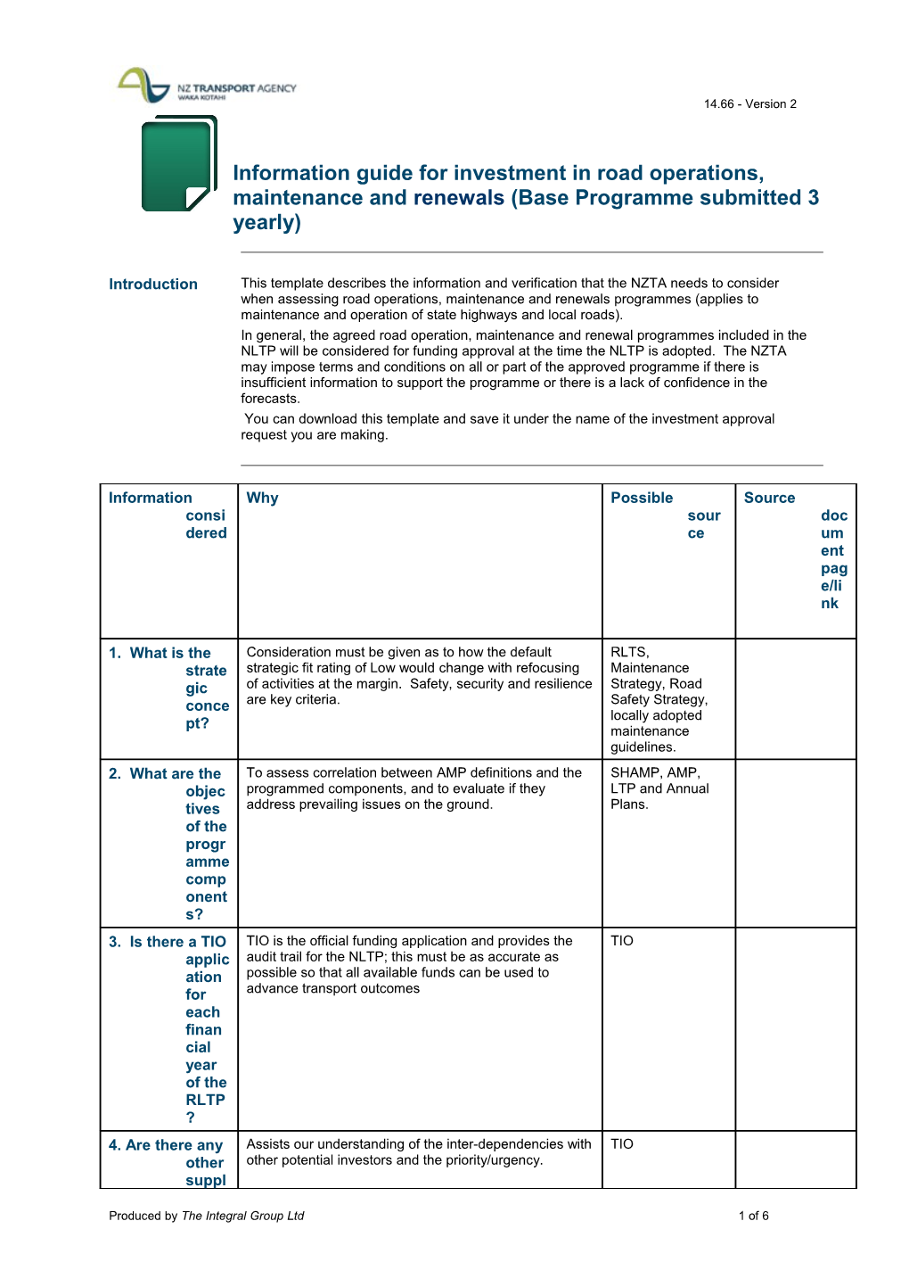 Template F - Information Consideration Guidelines for for Investment in Road Operations