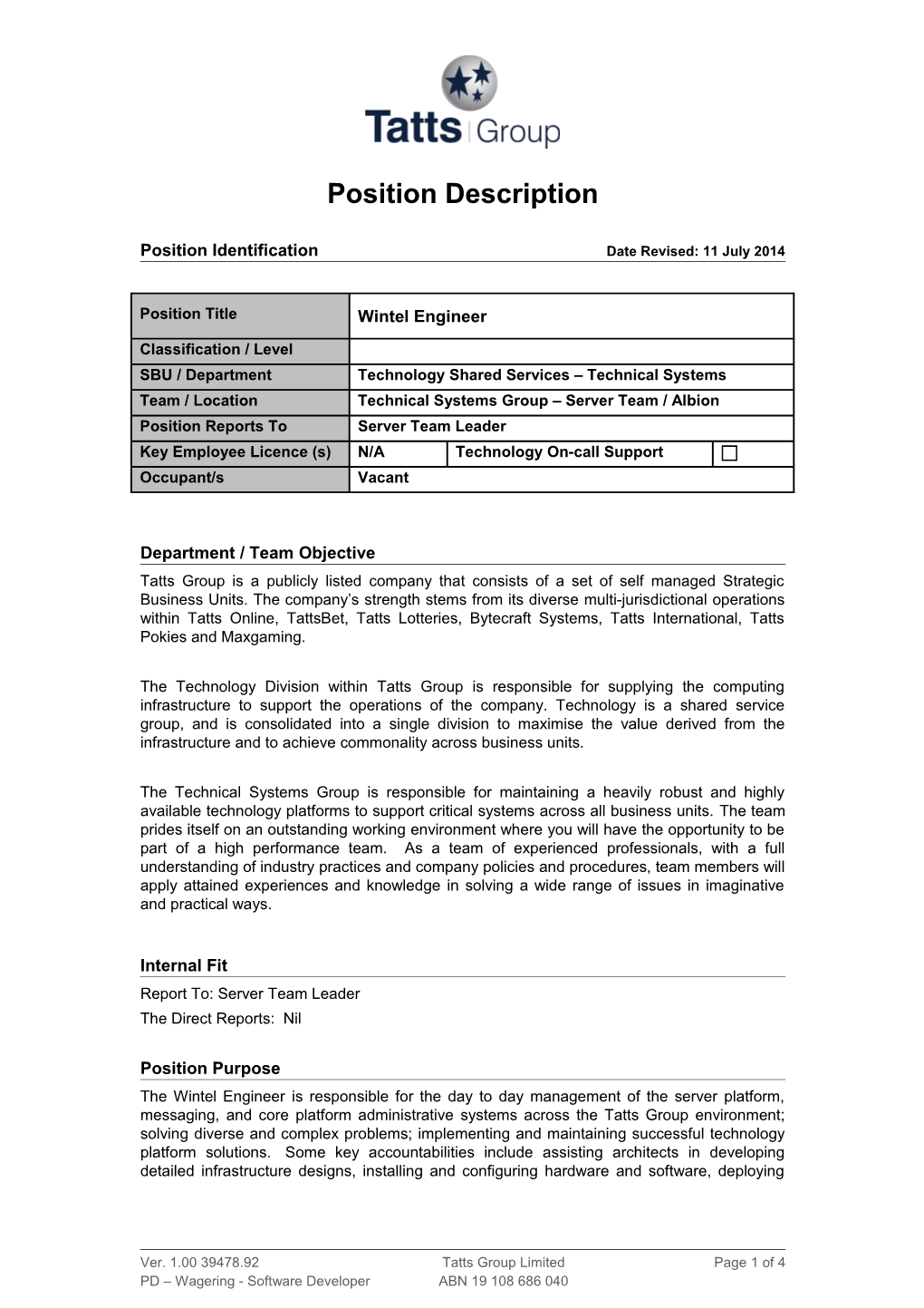 PD - Analyst Programmer - Internet Services Job Ref 11-30