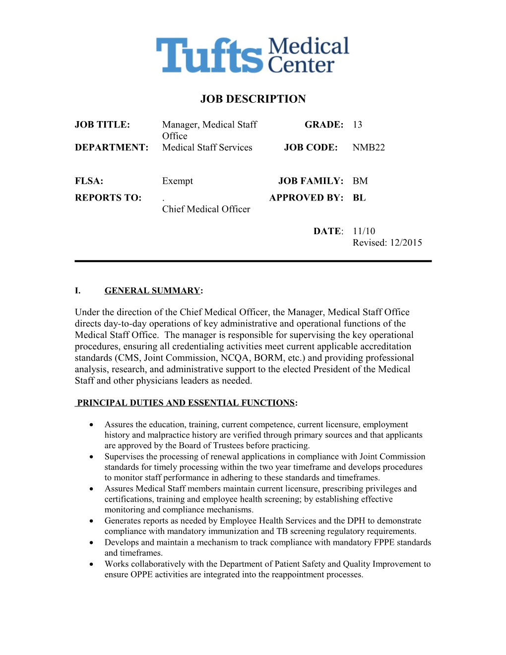 Exhibit B, Job Description Template with Sample Statements