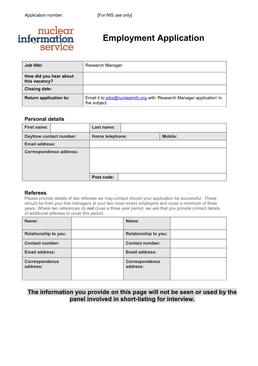 NIS Employment App Form