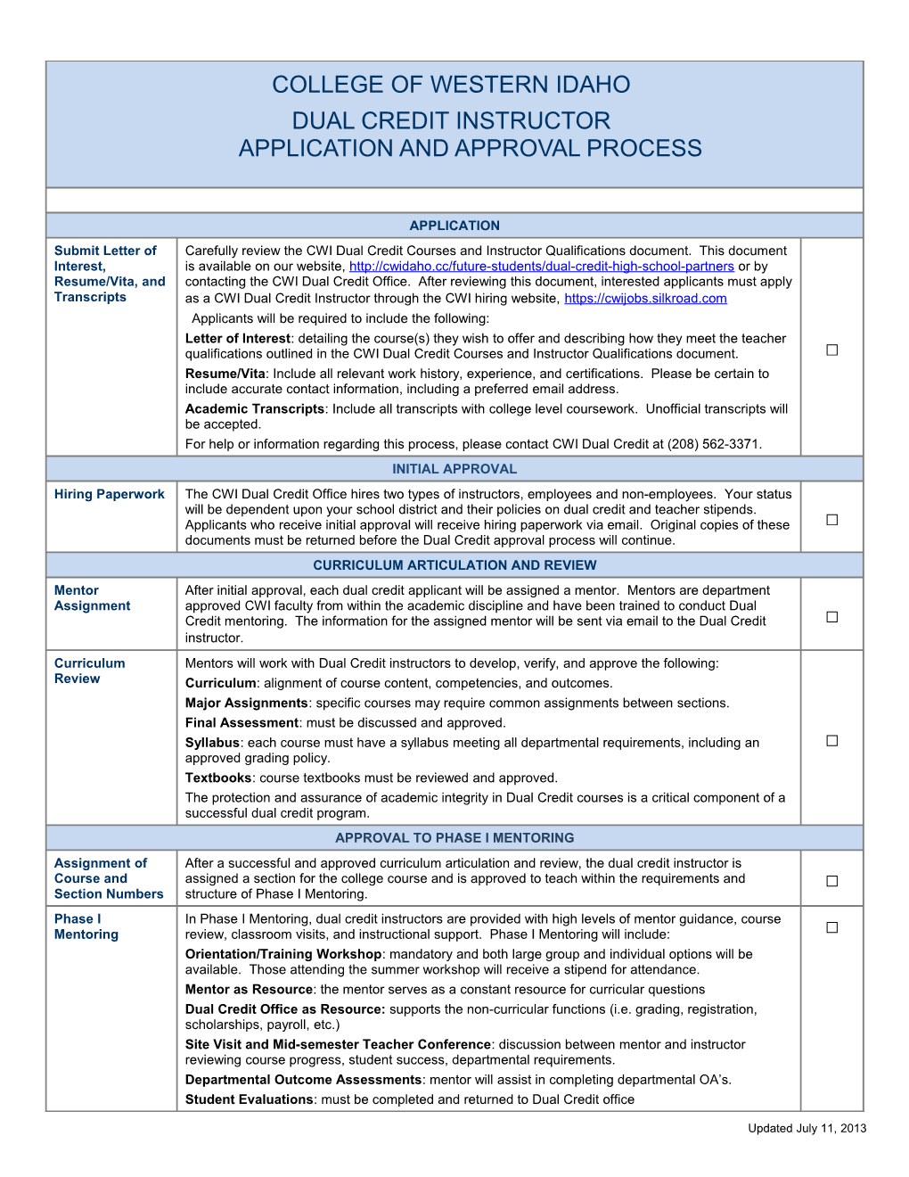 Dual Credit Instructor Application and Approval Process