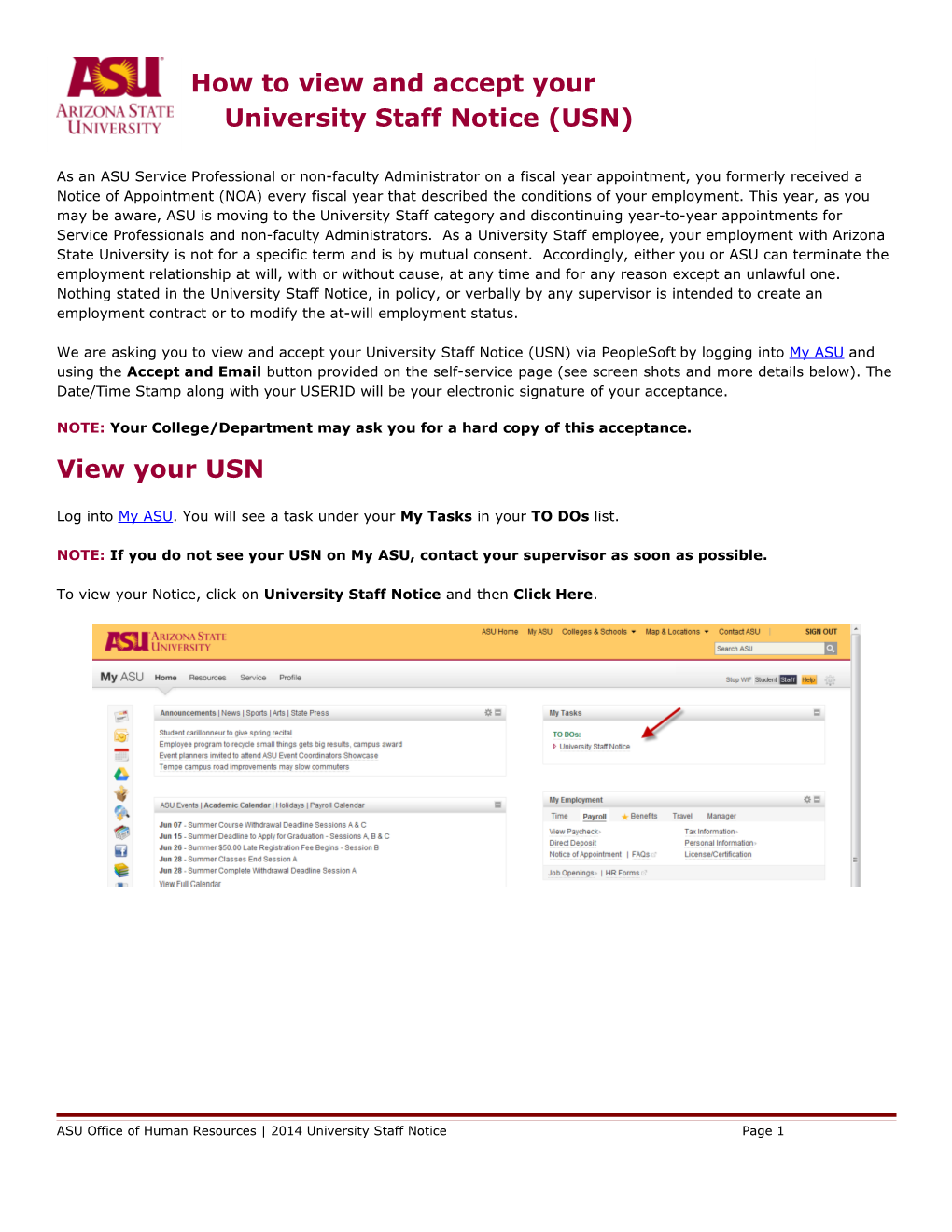 How to View and Accept Your University Staff Notice (USN)