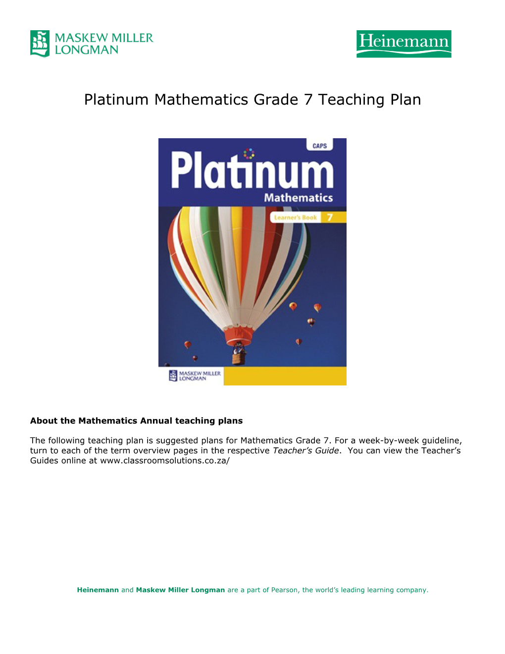 About the Mathematics Annual Teaching Plans