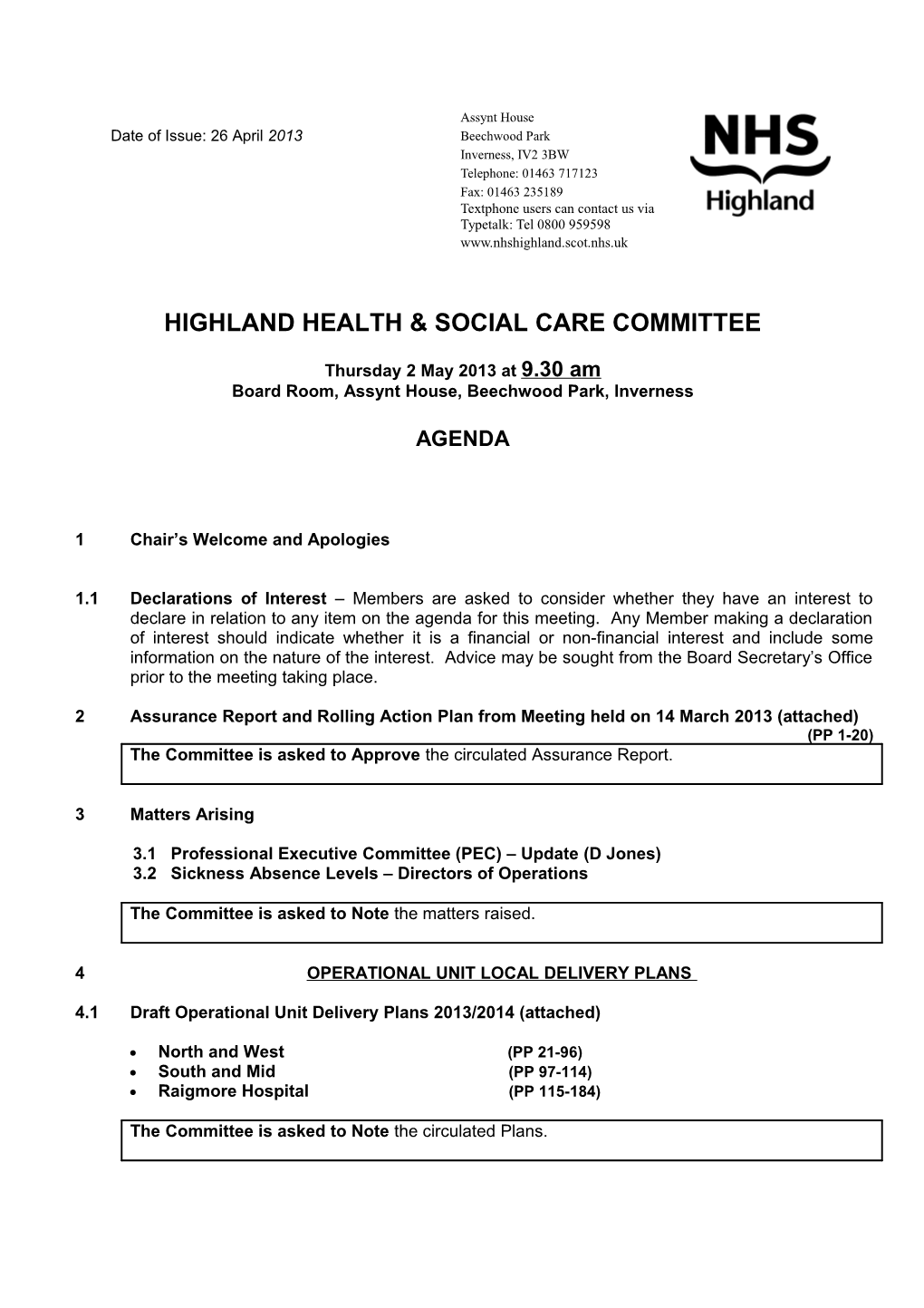 Highland Health & Social Care Committee