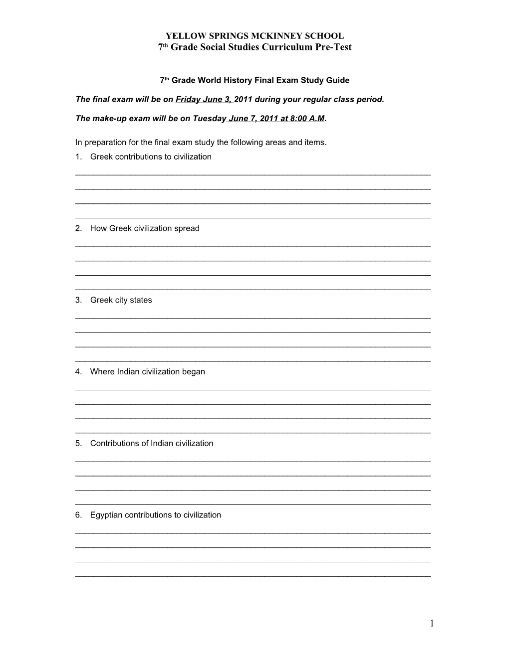 7Th Grade World History Final Exam Study Guide