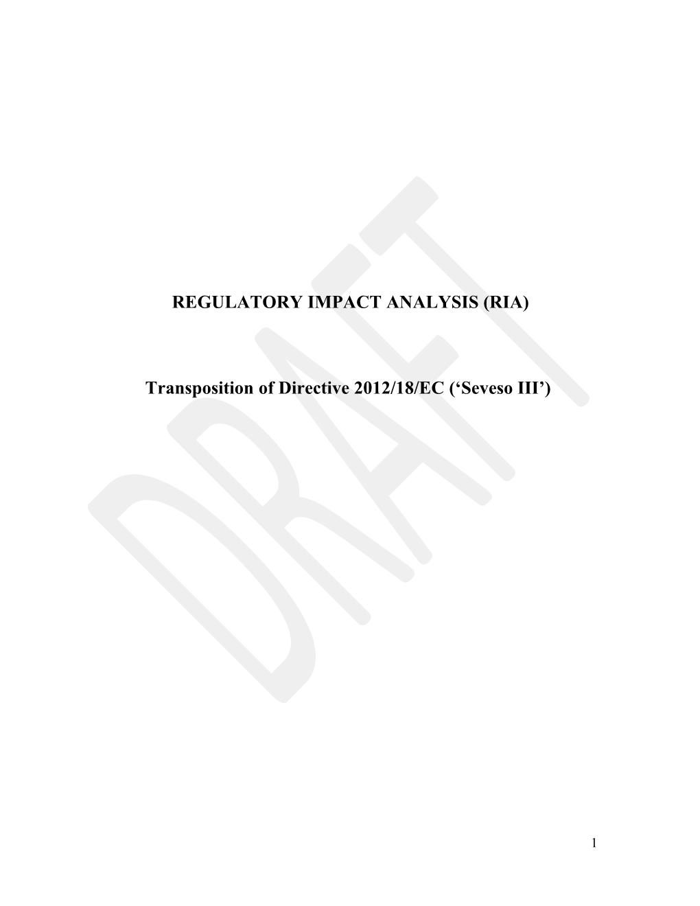 Regulatory Impact Analysis (Ria)