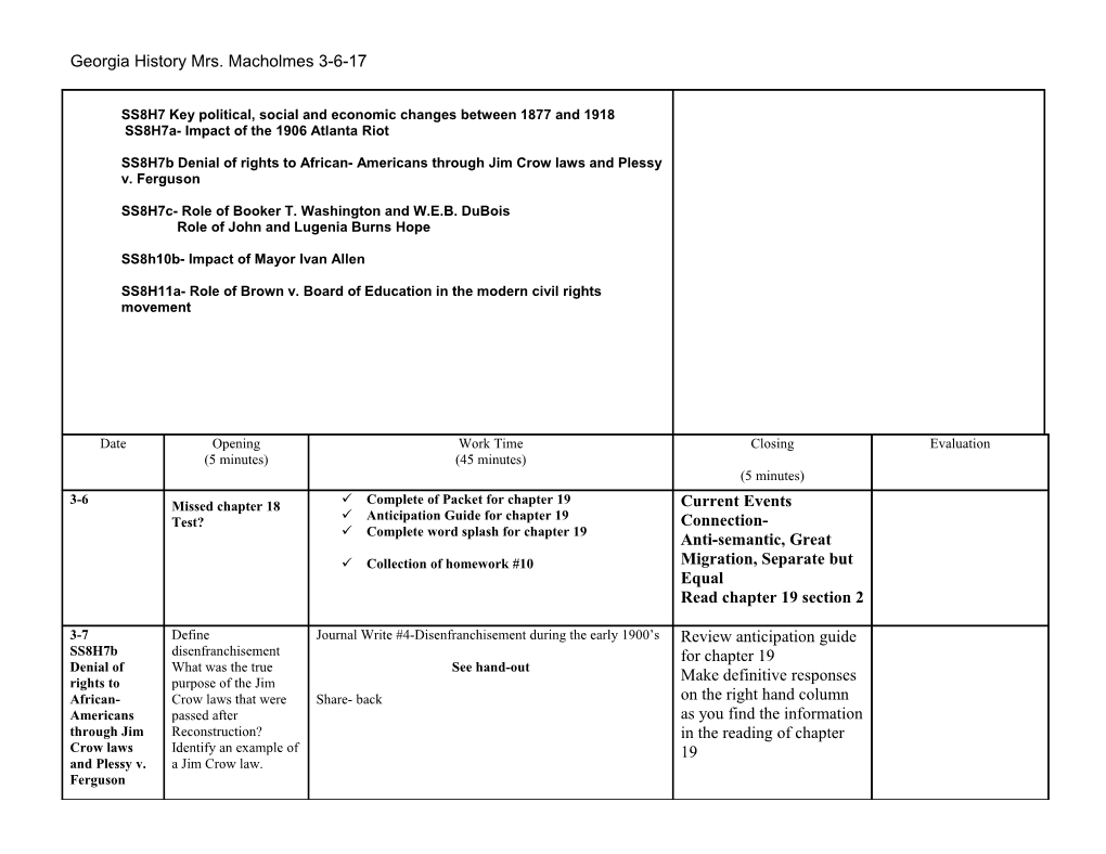 Georgia History Mrs. Macholmes 3-6-17