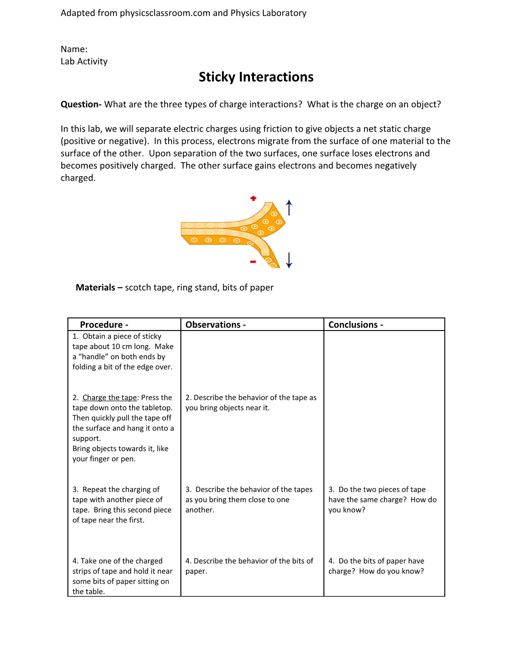 Adapted from Physicsclassroom.Com and Physics Laboratory