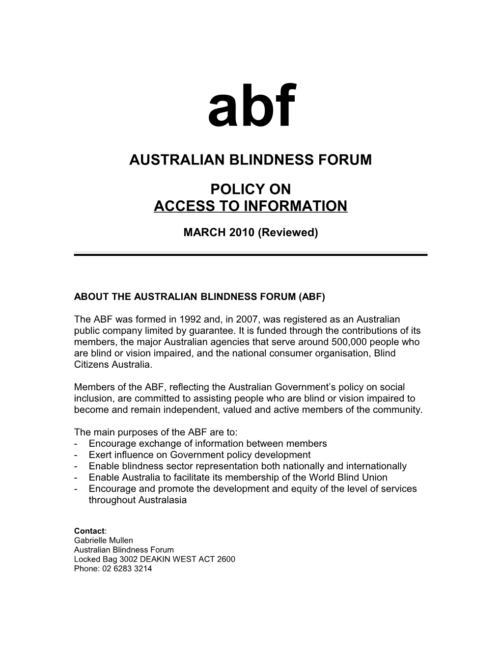 About the Australian Blindness Forum (Abf)