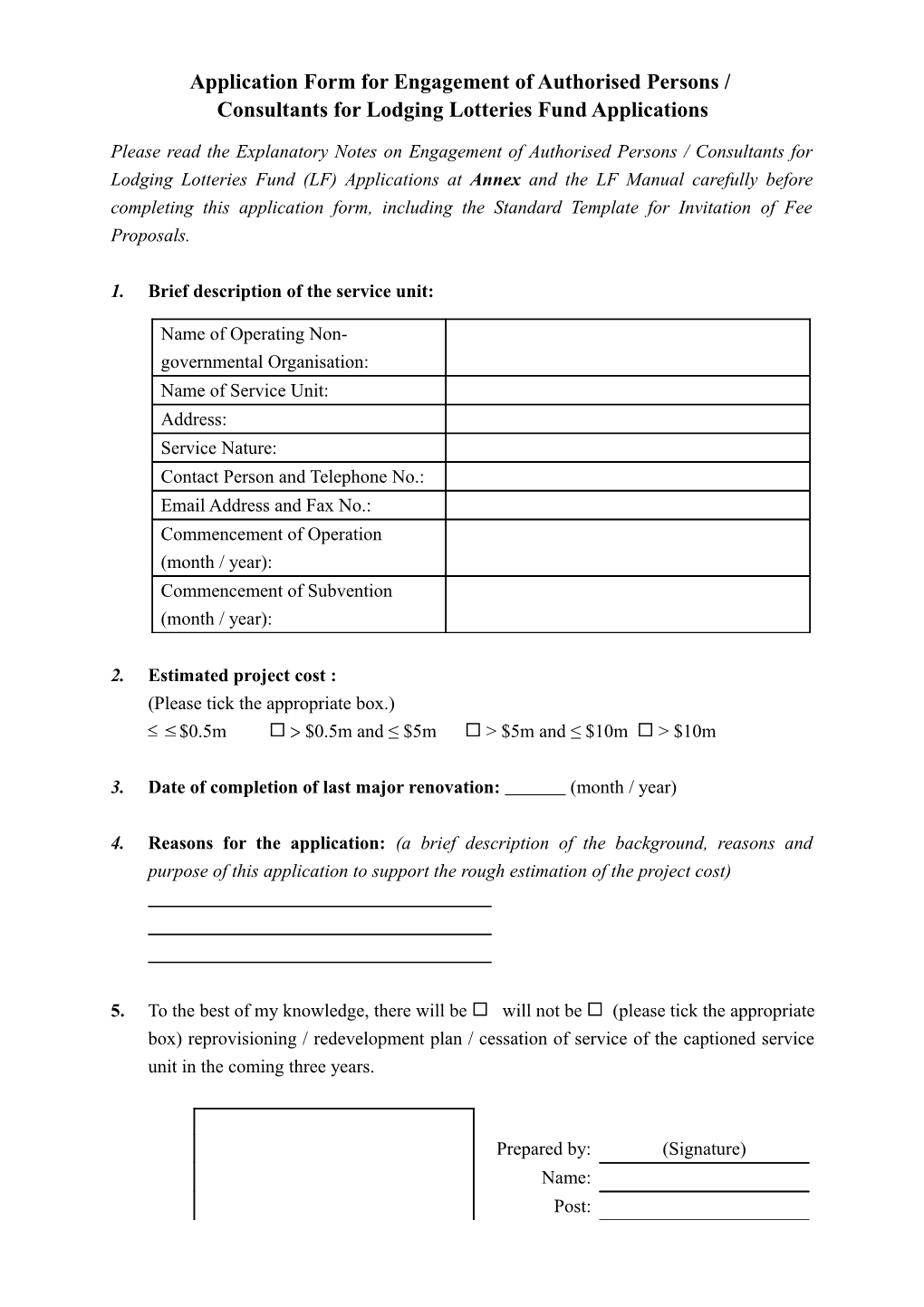 Application for Engagement of Authorised Persons For