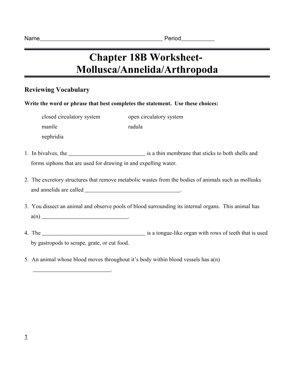 Chapter 18B Worksheet