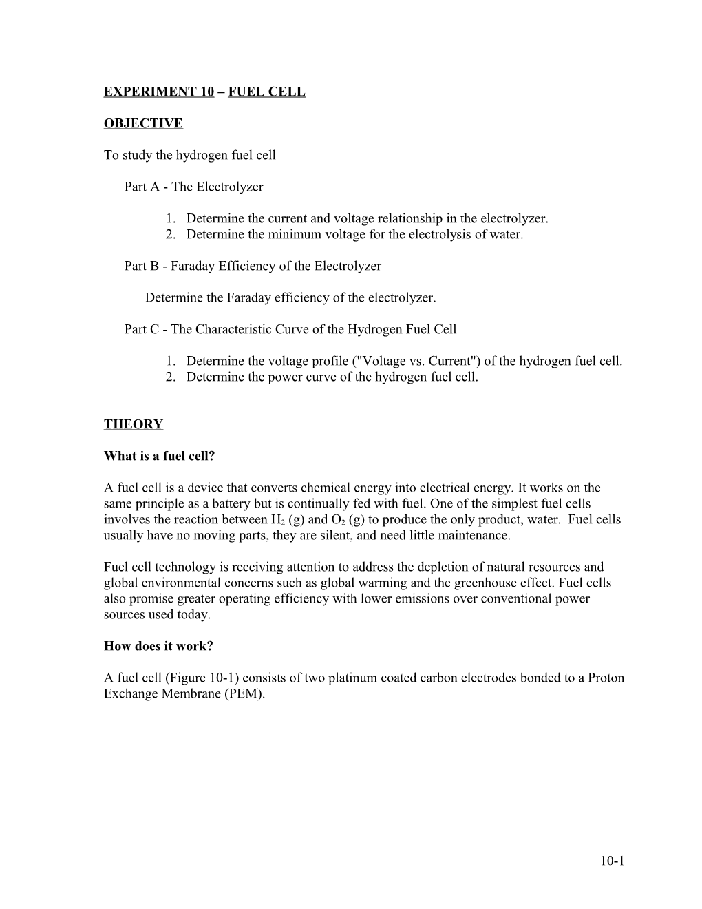 Experiment 10 Fuel Cell