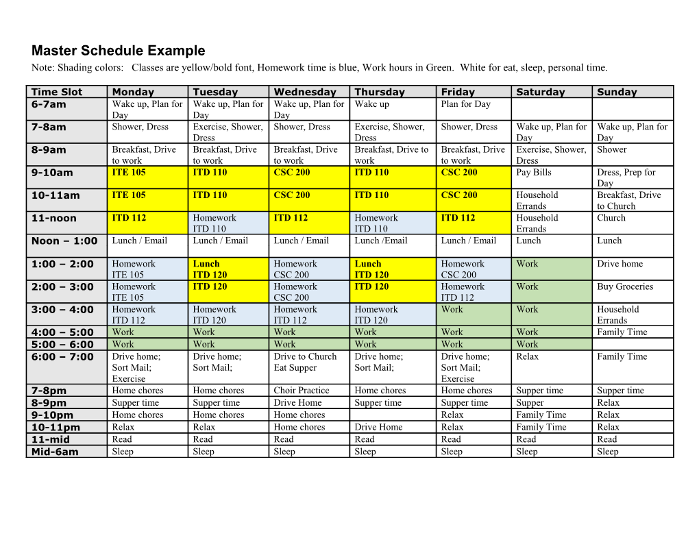 Carlotta Eaton S Master Schedule for Fall 2008