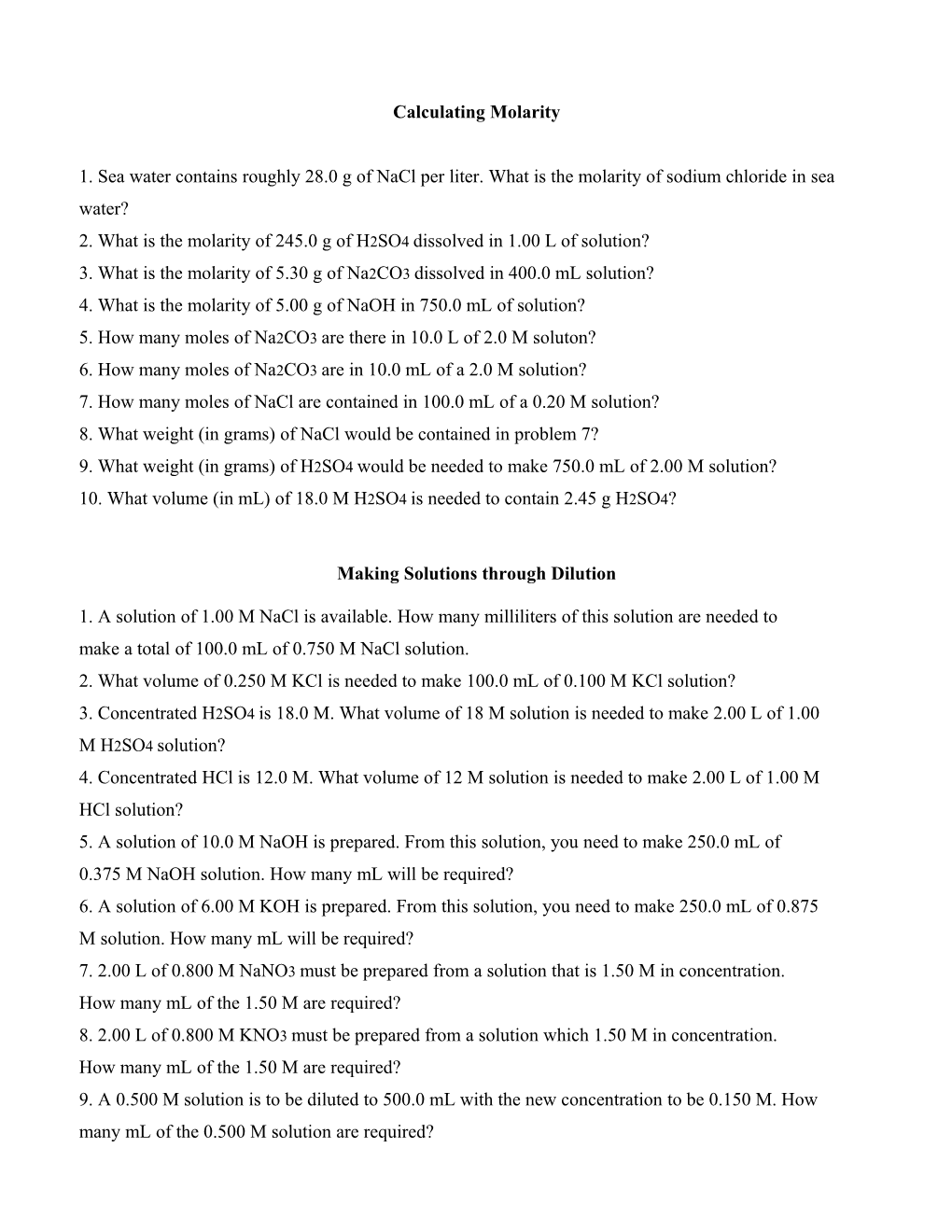 Calculating Molarity