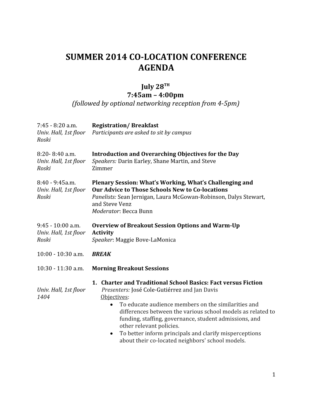 Summer 2014 Co-Location Conference