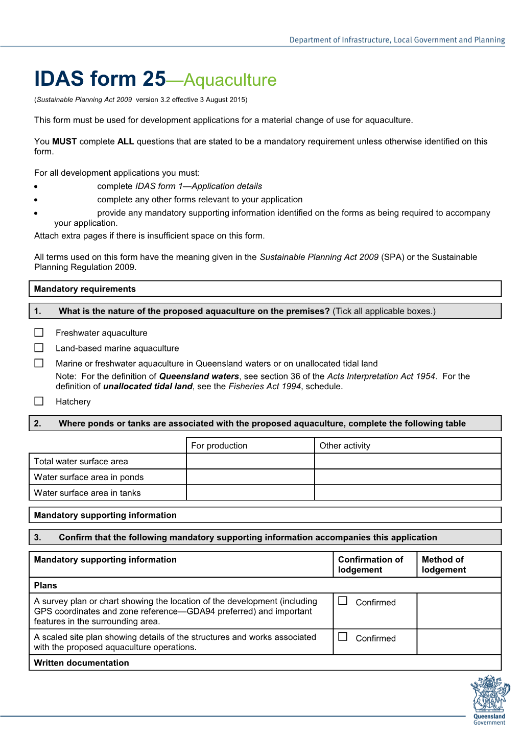 IDAS Form 25 - Aquaculture