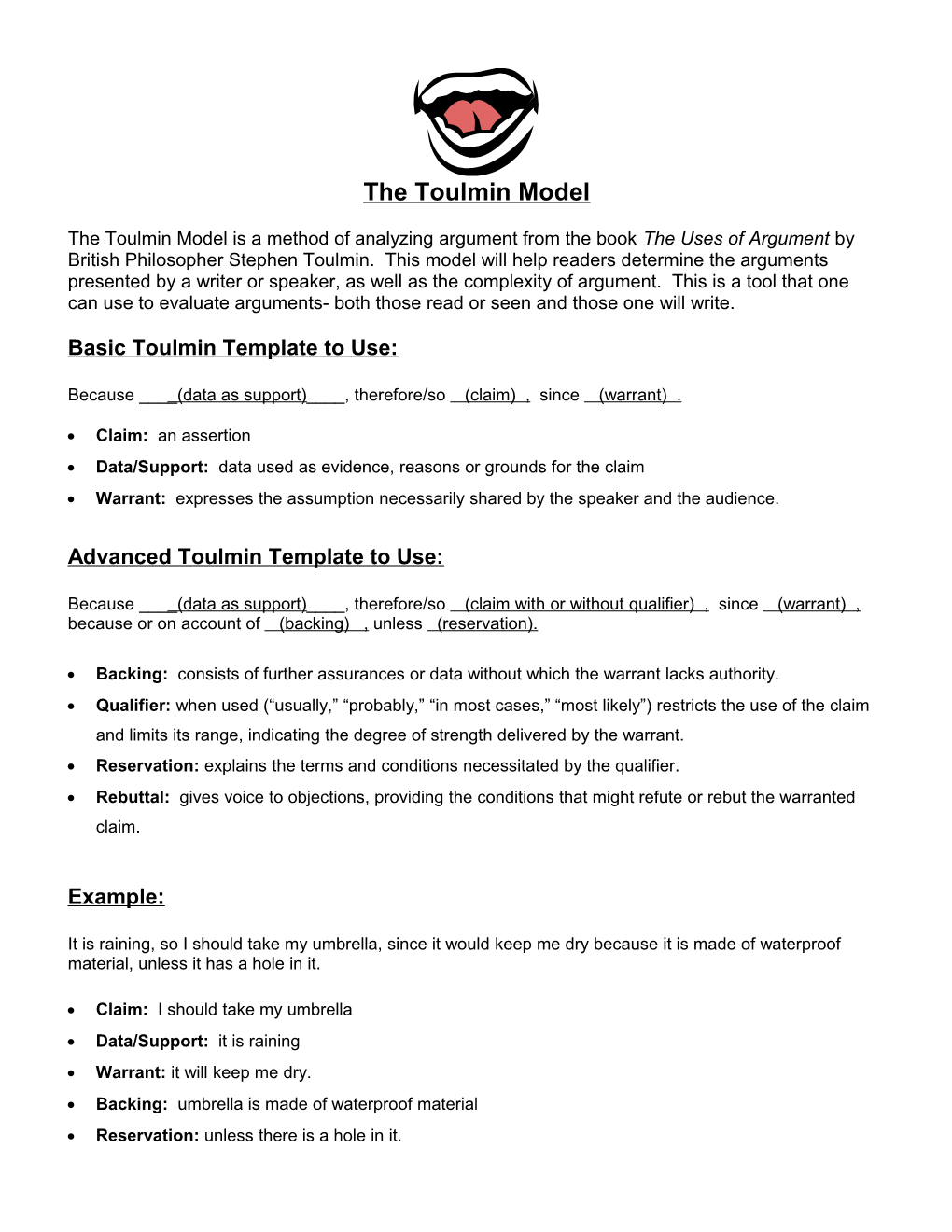 Basic Toulmin Template to Use