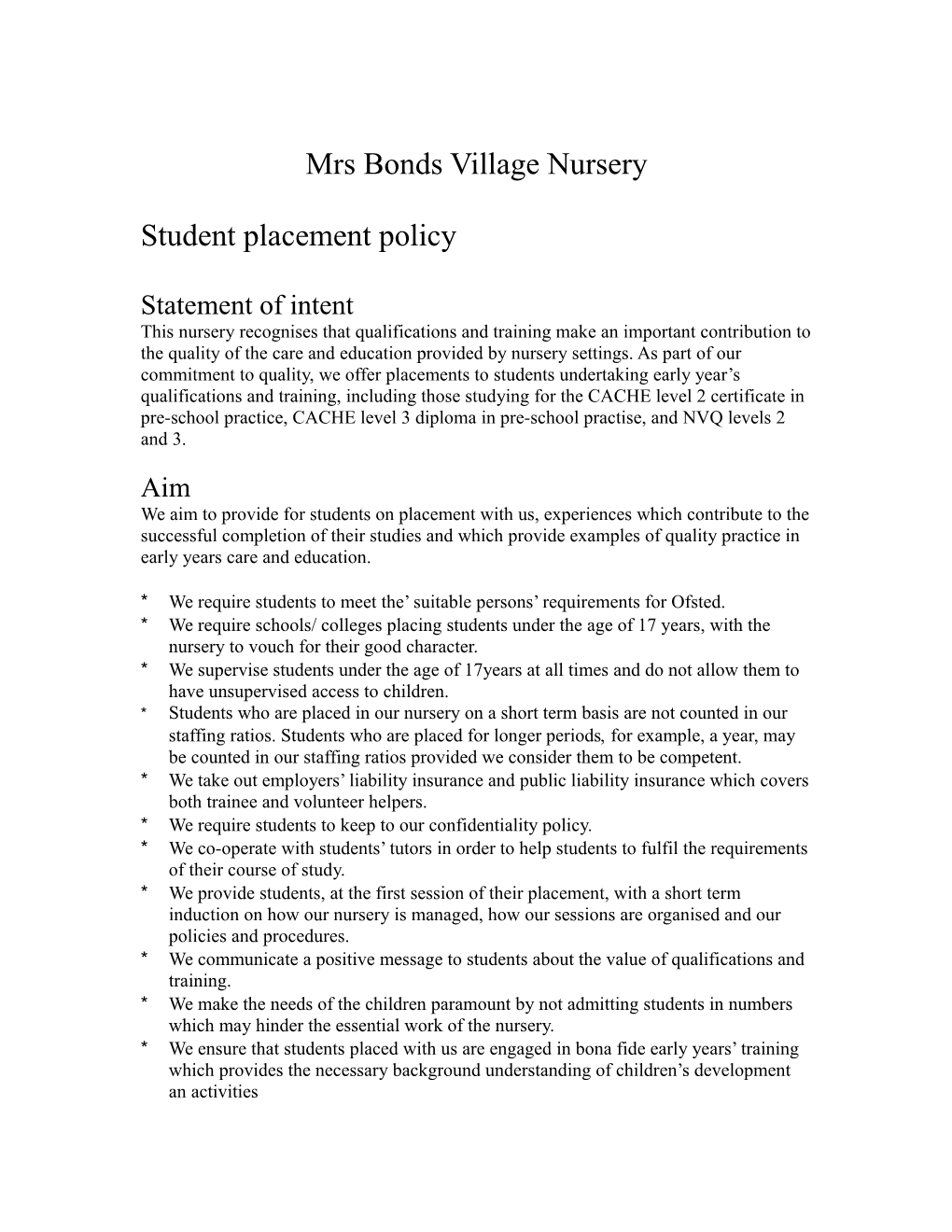 Mrs Bonds Village Nursery