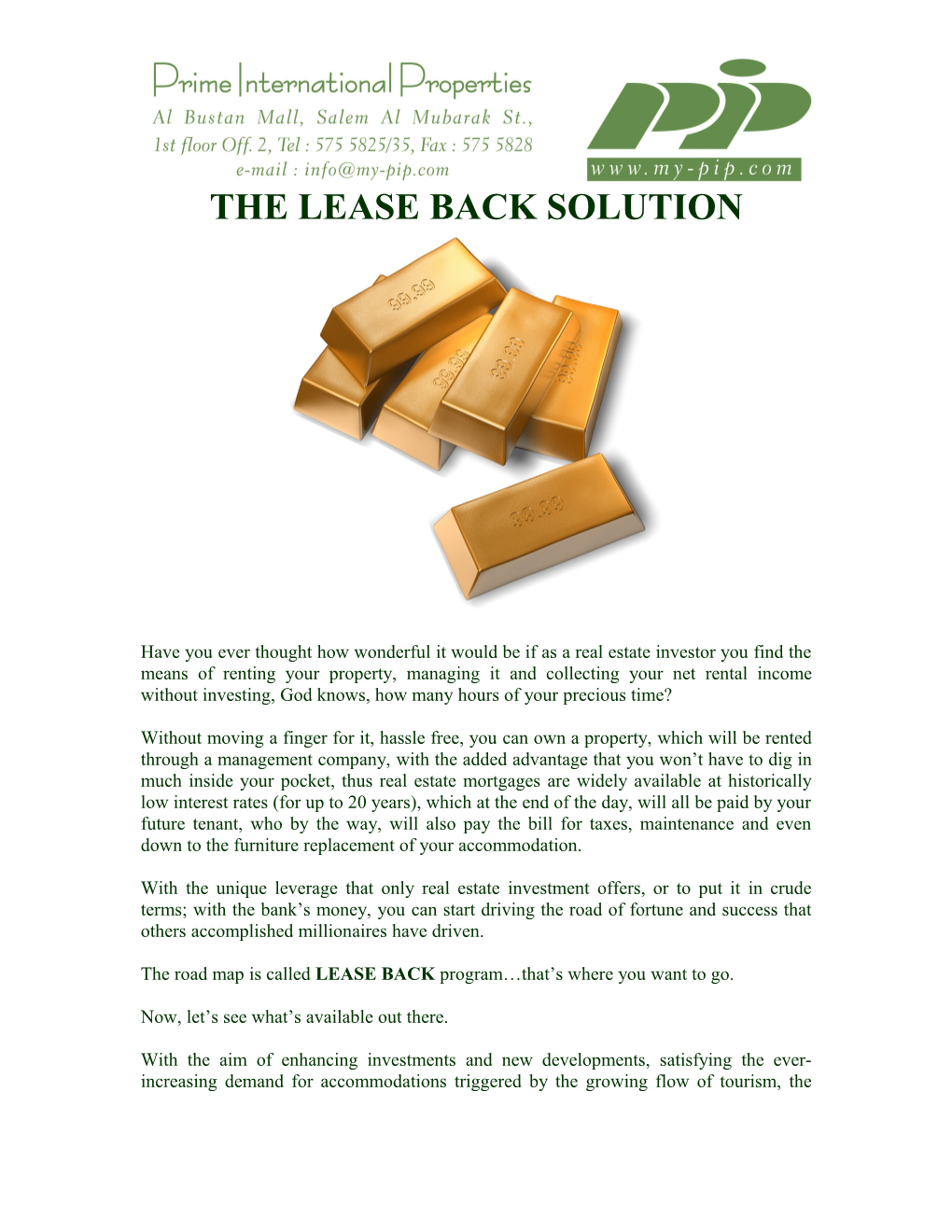 The Lease Back Solution