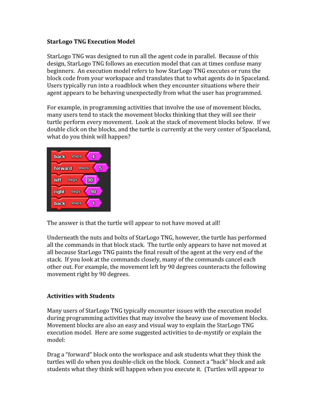 Starlogo TNG Execution Model