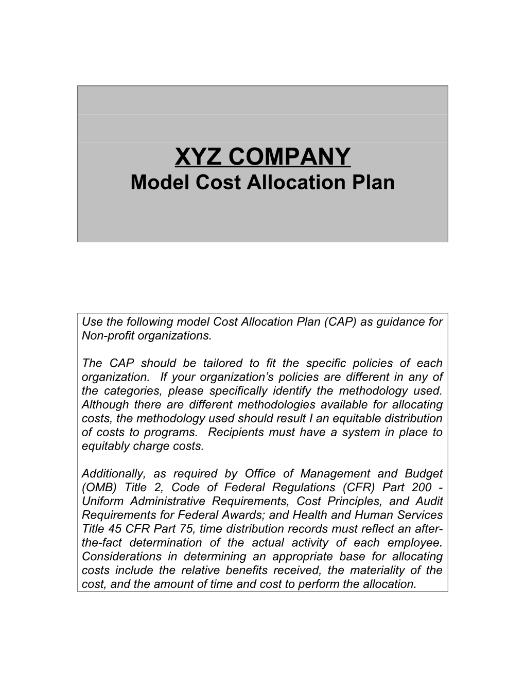 Model Cost Allocation Plan