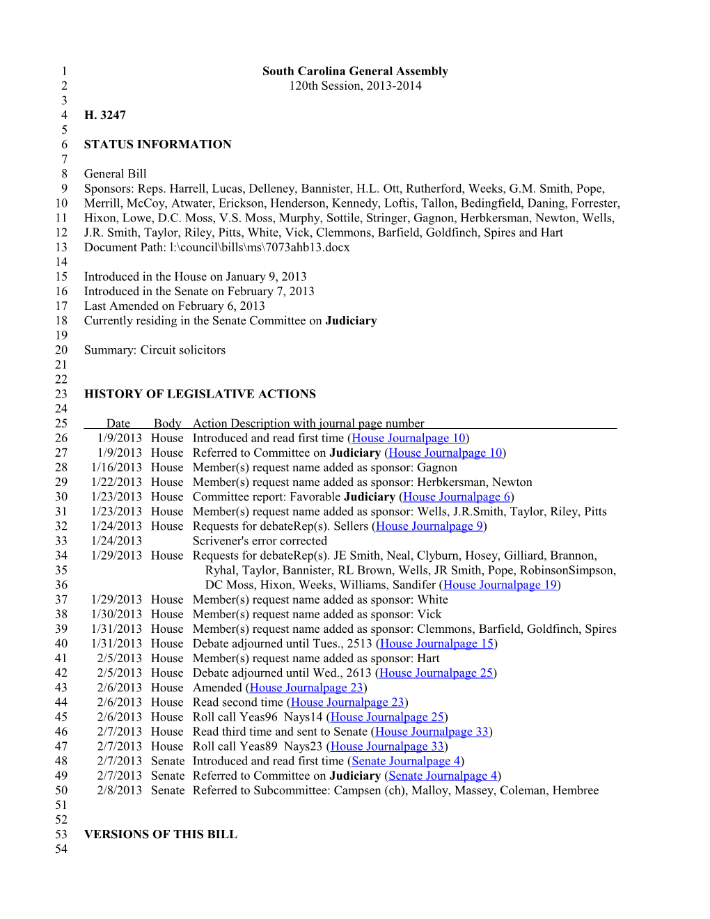 2013-2014 Bill 3247: Circuit Solicitors - South Carolina Legislature Online